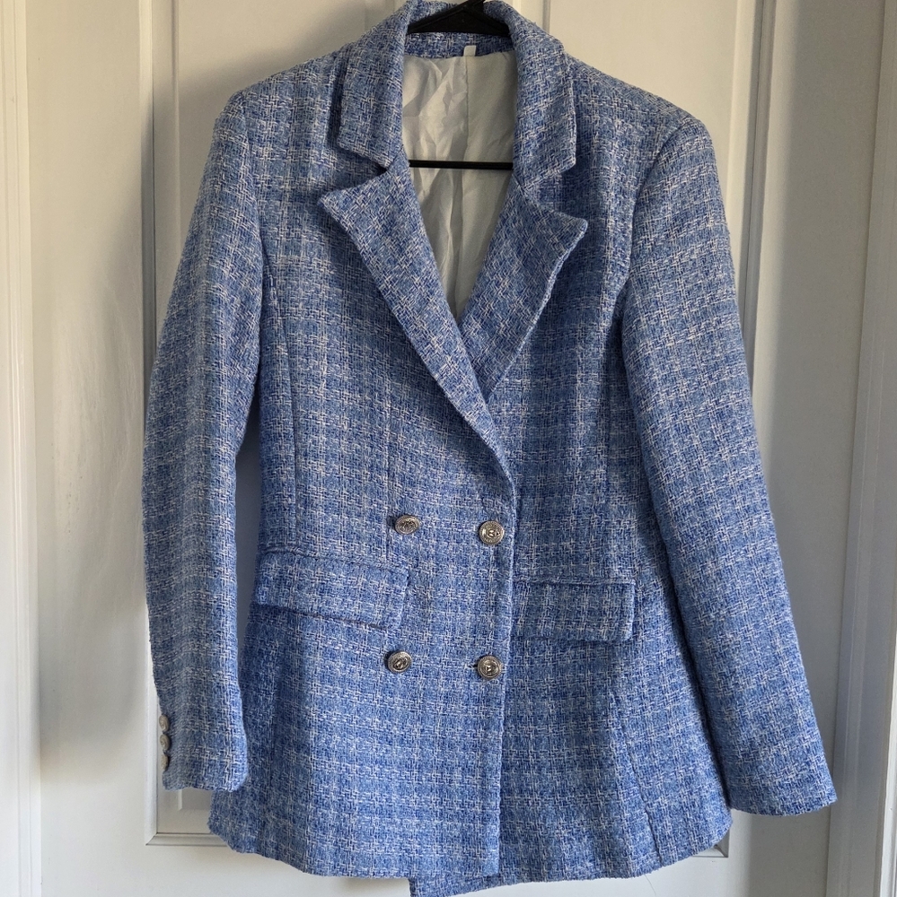 SHEIN Blue Tweed Blazer